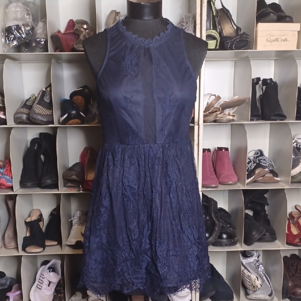 Bleuh Ciel Navy Lace Mini Dress